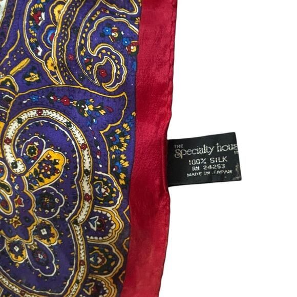 Vintage Silk Paisley Scarf Specialty House Japan Red Border 34” Square - Picture 4 of 5